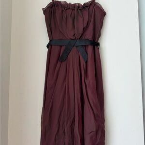 Vera Wang 100% SILK wine coloured Ruched Front Midi Dress